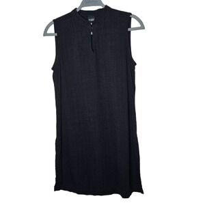 Eileen Fisher Sleeveless Side Slits No Pockets‎ Black Dress Viscose Linen sz XS